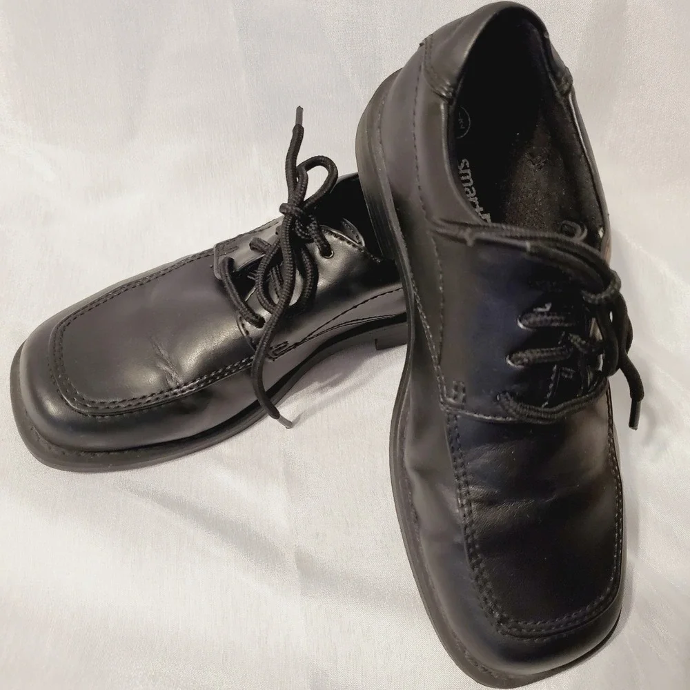 Smartfit Boys Black Lace Up Dress Shoes Square Toe Oxford 13.5 Kids Formal